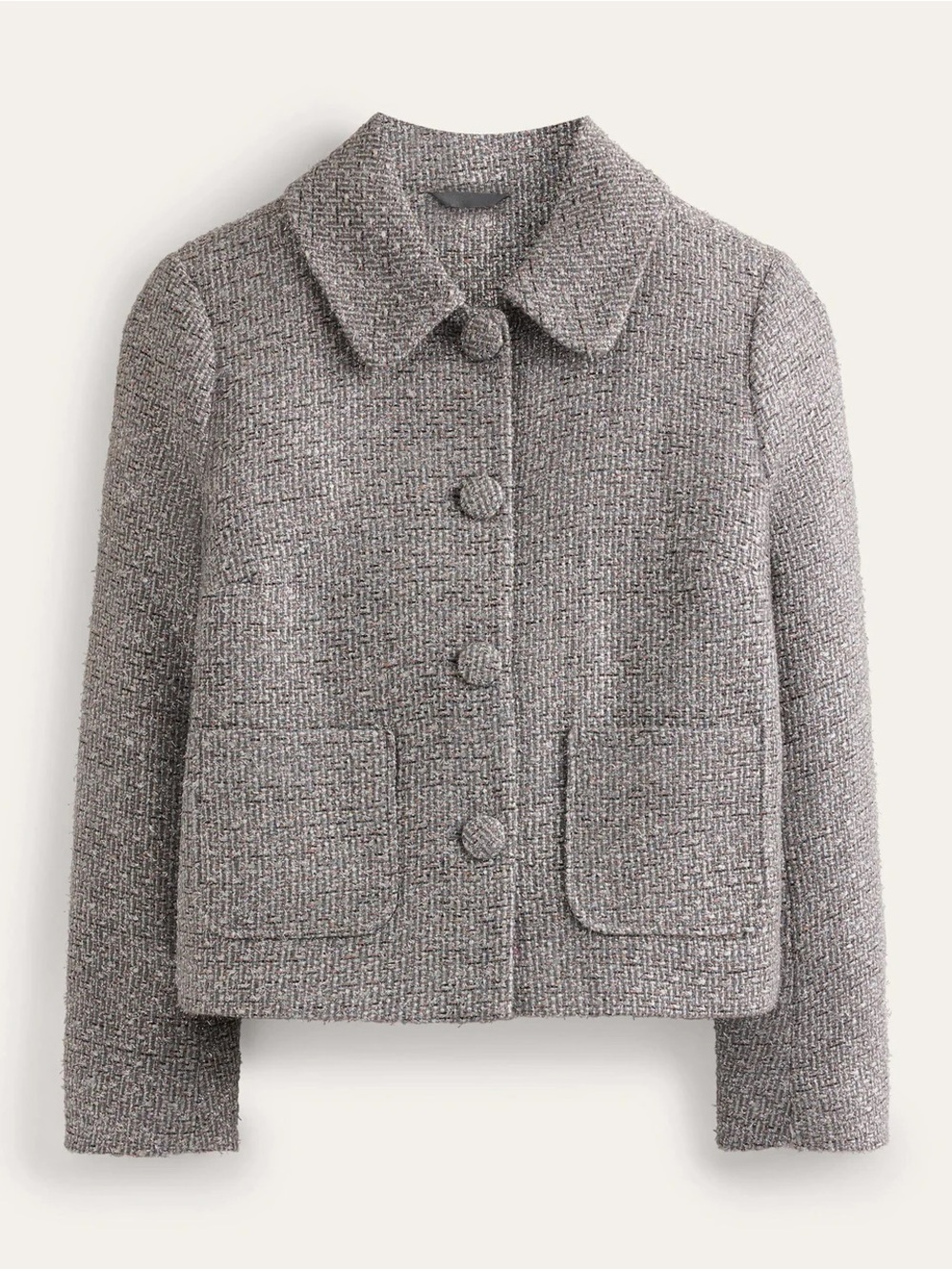 Cropped Textured Bouclé Jacket - Gray. Rye Metallic Jacket, Silver Metallic